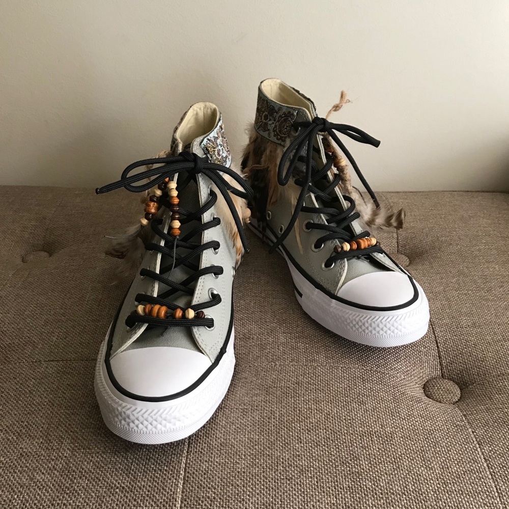 Converse | Custom | Beaded | Feathered